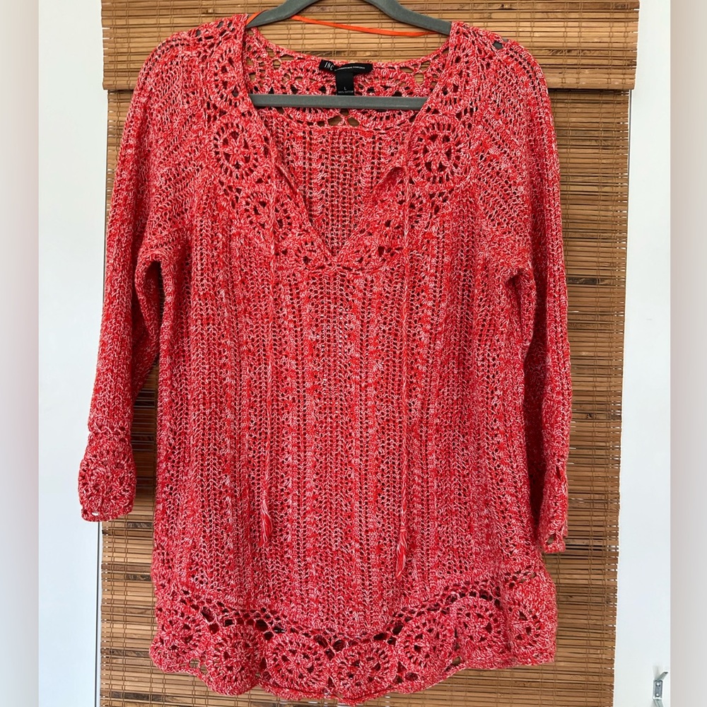 Inc International Concepts Knit Red and White Sweater